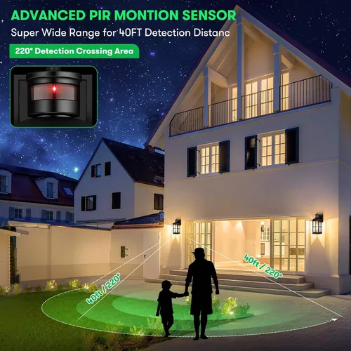 Vista 6 de Luz exterior con sensor de movimiento – Lámpara de pared avanzada del atardecer al amanecer, lámpara de porche impermeable, montaje de pared