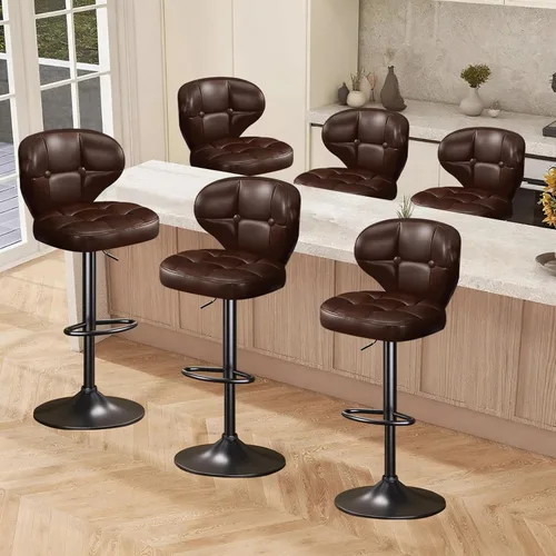 Vista 8 de Juego de 2 taburetes de bar, taburetes de bar giratorios ajustables con respaldo, sillas de bar de altura de mostrador con reposapiés, asiento Negro