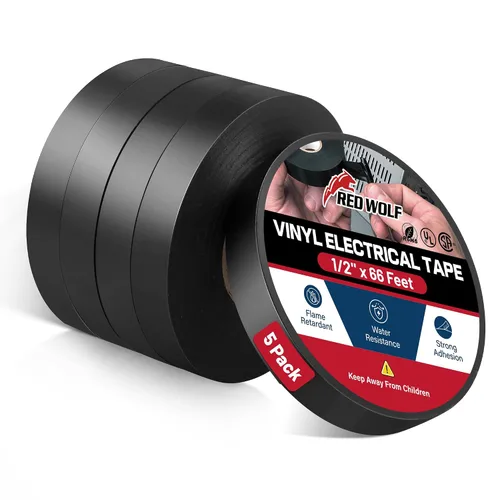 Vista 13 de RED WOLF Cinta eléctrica de vinilo de 1 pulgada x 66 pies, 5 rollos, cinta eléctrica de PVC con certificación UL CSA de 7 mil de grosor, resistente