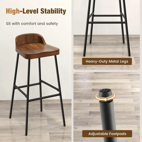Vista 5 de COSTWAY Juego de 4 taburetes de bar industriales de 29 pulgadas con respaldo bajo y reposapiés, patas de metal, silla de altura de mostrador