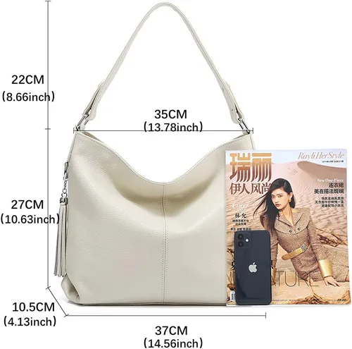 Vista 50 de Moda suave cuero genuino borla mujer bolso señoras hombro mensajero hobo bolso