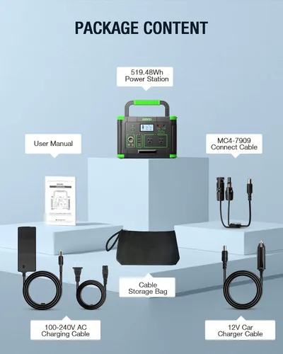 Vista 8 de Estación de energía portátil de 500 W, 519.48 Wh/140400 mAh, generador solar, batería de litio de reserva, fuente de alimentación con 2 salidas