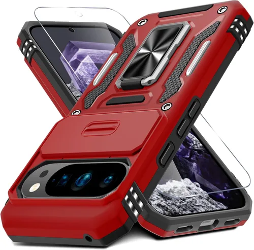 Vista 59 de DEERLAMN Funda para Google Pixel 8 con cubierta deslizante para cámara + protector de pantalla (1 paquete), soporte de anillo giratorio grado