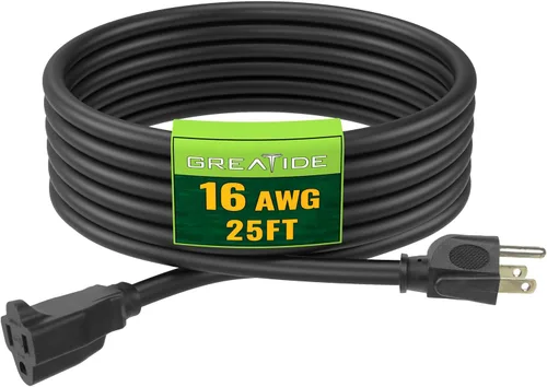 Vista 12 de Cable de Extensión de 6 Pies, Cables Eléctricos Impermeables para Exteriores 16/3 SJTW Negros, Cable de Energía de 13 AMP con 3 Clavos Ideal