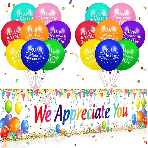 Vista 13 de Decoraciones We Appreciate You Letrero de Jardín Negro Dorado We Appreciate You con 18 Globos Letrero Gracias por Todo lo que Haces Regalos