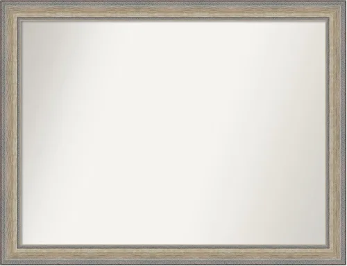 Vista 238 de Amanti Art Espejo de baño plateado para sobre el fregadero, 28 x 37 pulgadas, elegante espejo rectangular de peltre cepillado, marco de madera