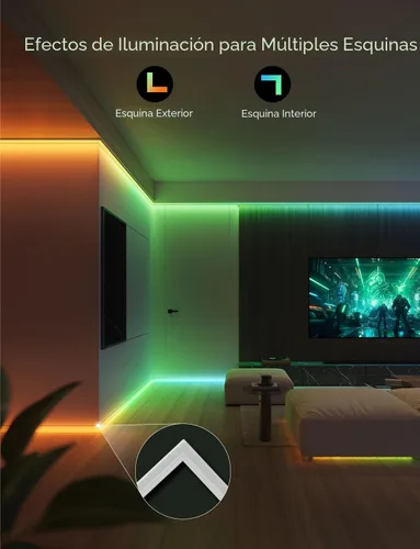 Vista 4 de Govee RGBIC - Tira de luces LED de 9.8 pies con cubiertas, luces LED inteligentes que funcionan con Alexa y Google Assistant, canal difusor