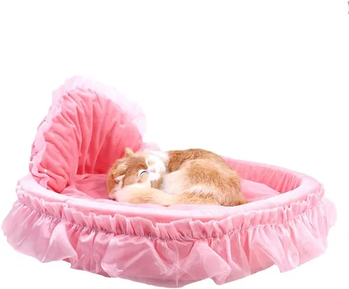 Vista 2 de WYSBAOSHU - Cama para mascotas con encaje y diseño de princesa, cama para perros y gatos Rosa