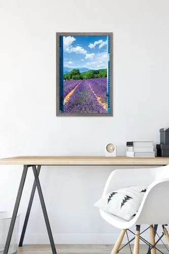 Vista 6 de Trends International Póster de pared de campo de lavanda, 14.725 x 22.375 pulgadas, versión enmarcada de madera de granero Versión enmarcada Barnwood