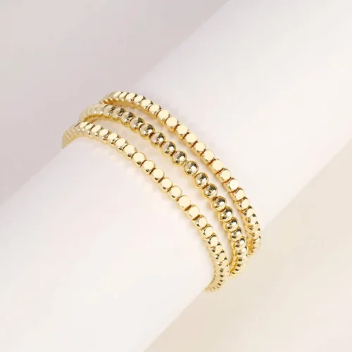 Vista 3 de Pulsera para mujer con cuentas chapadas en oro de 14 quilates, pulsera elástica de cuentas redondas Oro - 2 cubos+1 cuenta