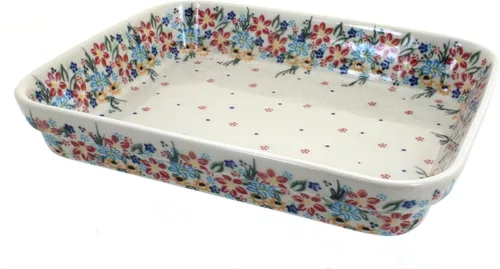 Vista 11 de Blue Rose Polish Pottery - Molde rectangular pequeño Orange Ashley - 10.25" x 8" - Utensilios para hornear únicos, aptos para lavavajillas