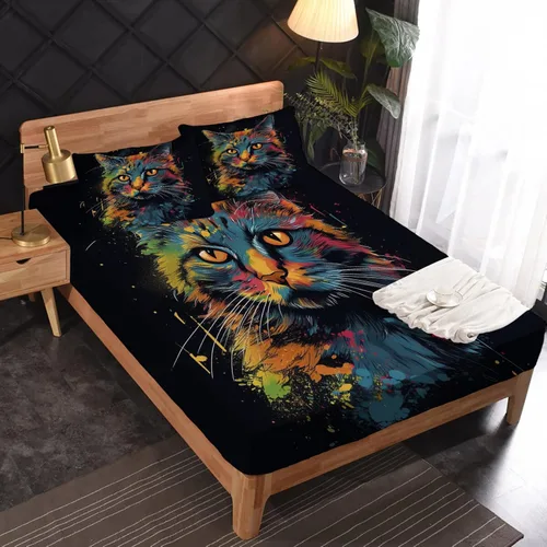 Vista 39 de Juego de sábanas de tamaño King, sábanas de conejo, sábanas de microfibra y fundas de almohada de 4 piezas, juego de sábanas con estampado colorido