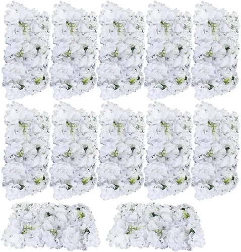 Vista 21 de Paneles de pared de flores 3D, 12 paneles de pared de flores artificiales, rosas de seda, fondo de pared de flores sintéticas decorativas