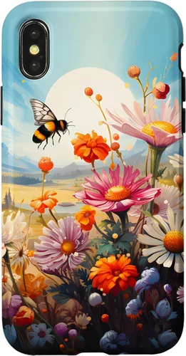 Vista 5 de Funda para iPhone 13 Pro Lively Bee en Sunny Meadow of Wildflowers