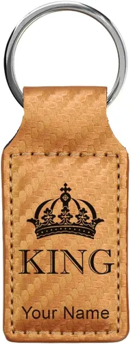Vista 8 de Llavero rectangular, corona de rey, grabado personalizado incluido, Bambú