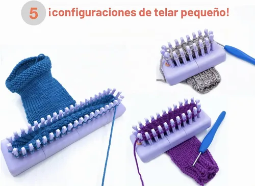 Vista 5 de Authentic Knitting Board Telar multi-tejido ajustable, piezas de enganche, calibre pequeño y grande