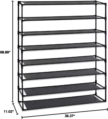 Vista 2 de Ochine Zapatero de 8 niveles, Tela No Tejida, Acero, Capacidad para 40-50 Pares, Dimensiones: 39.37 x 11 x 68.89 Pulgadas