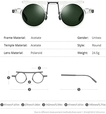 Vista 2 de HEPIDEM Acetate - Gafas de sol polarizadas redondas retro vintage para mujer UV400 con protección UV 9188T