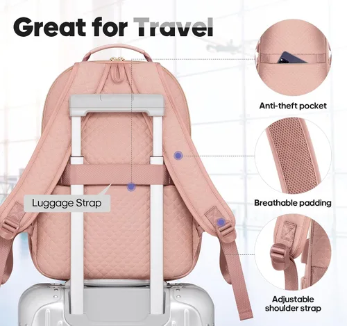 Vista 6 de mochila para laptop para mujer, Rosado, Casual