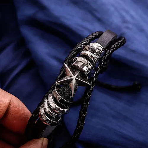 Vista 5 de Manfnee - Pulsera trenzada de cuero para hombres y mujeres ajustable