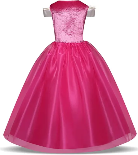 Vista 3 de TSIZFXI Ropa de vestir de princesa, disfraz rosa para niñas pequeñas, disfraz de Halloween con accesorios de 3 a 8 años