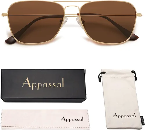 Vista 5 de Gafas de sol de aviador polarizadas retro vintage con marco de metal rectangular AP3614