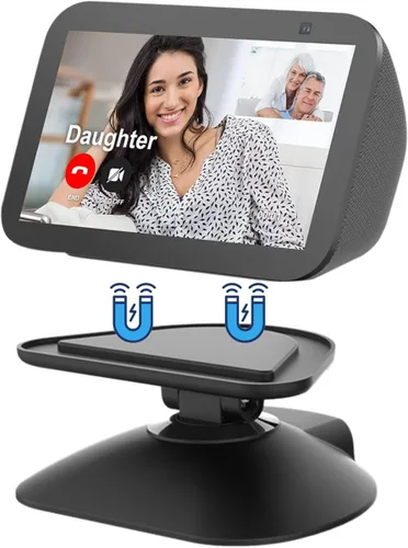 Vista 2 de Soporte ajustable para Echo Show 5 (3ª generación), Soporte con inclinación + giro, rotación multiángulo, base magnética antideslizante para Show 5
