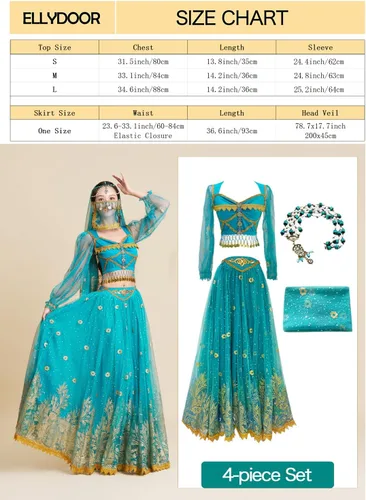 Vista 13 de Disfraces de princesa jazmín para mujer, disfraz de Aladdin para Halloween, cosplay, traje de danza del vientre