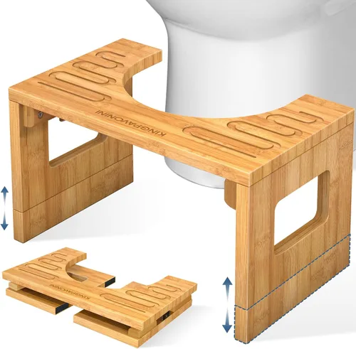 Vista 10 de KingPavonini Bamboo Toilet Stool Squat 7in & 9in Adjustable Height, Bamboo Bambú-nuevo