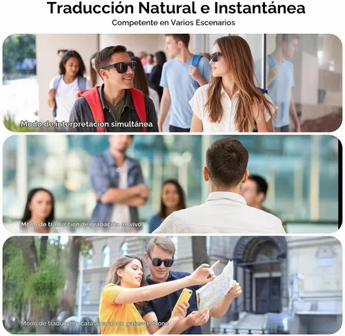 Vista 8 de Gafas inteligentes AI, despertador de voz de diálogo AI, traducción de 115 idiomas, interpretación simultánea, traducción de grabación en el sitio