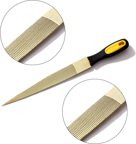 Vista 6 de Lima de madera, juego de limas de madera para trabajar madera, limas de madera para raspar de madera, herramientas doradas cónicas de madera