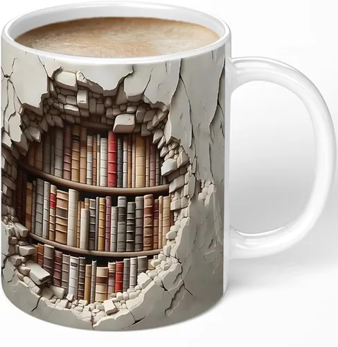 Vista 8 de Taza de café con diseño de biblioteca para amantes de los libros, regalos geniales para lectores, taza de cerámica única, apta para lavavajillas