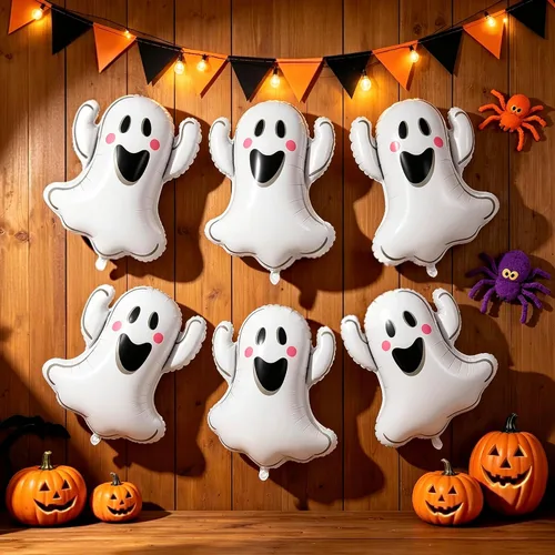 Vista 10 de 3 globos de fantasma de Halloween, globos de aluminio con forma de fantasma blanco, globos grandes de Mylar para decoración de fiesta temática