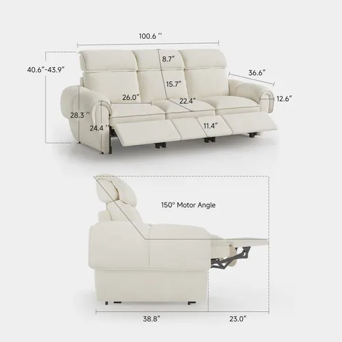Vista 2 de ALIVING Sofá modular seccional, sofá reclinable de 3 plazas para sala de estar, blanco roto Blanco hueso