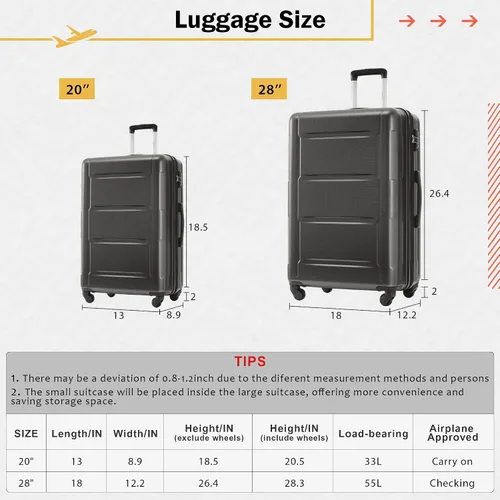 Vista 99 de Merax Equipaje, maleta extensible rígida con ruedas giratorias ligeras, Negro -, 40/48/52
