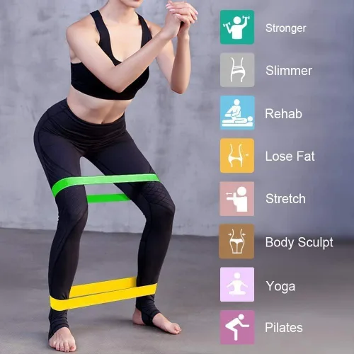 Vista 5 de Juego de bandas de resistencia de 5 niveles: bandas de ejercicio respetuosas con la piel para fitness en casa, yoga, entrenamiento de piernas