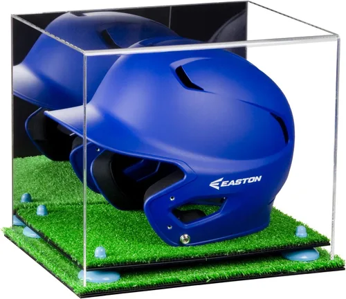 Vista 61 de Better Display Cases Vitrina acrílica para casco de bateo de béisbol con espejo, elevadores rosados, montaje en pared y base de espejo (V22/A012)