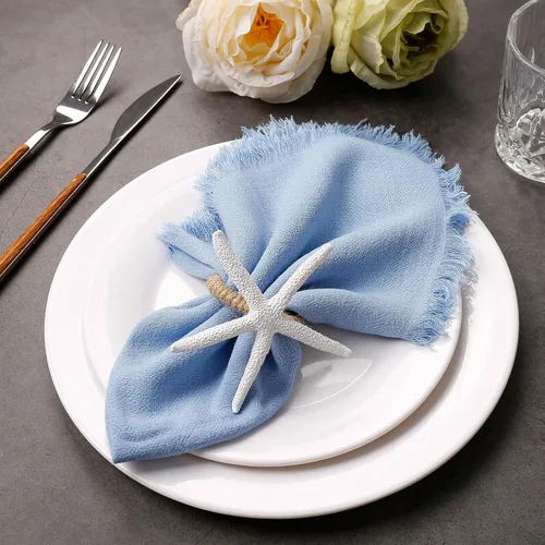 Vista 2 de Juego de 8 servilletas de tela de lino de algodón para el día de San Valentín, servilletas hechas a mano con flecos para bodas elegantes, Navidad