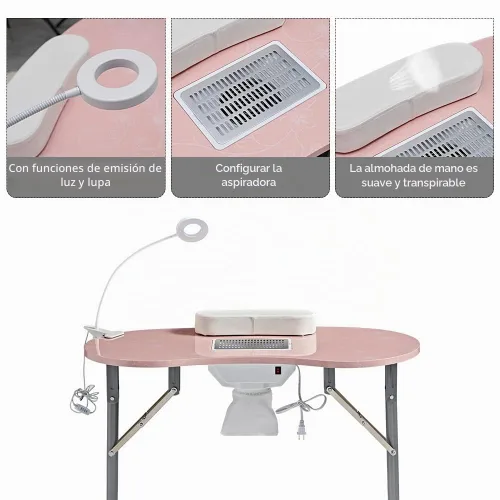 Vista 4 de CHAOEEMY Mesa de Escritorio para Uñas Portátil Mesa de Manicura, Mesa Profesional para Uñas con Lámpara de Mesa LED con Enchufe USB, Almohada