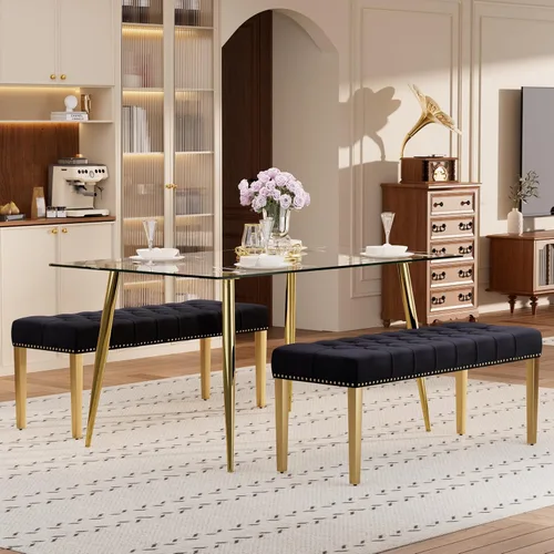 Vista 44 de Baysitone Juego de mesa de comedor de cristal de 51 pulgadas para 4, juego de 5 piezas de comedor moderno, mesa de cocina rectangular de vidrio