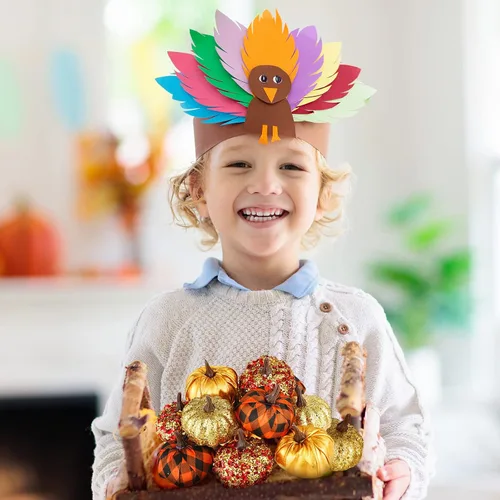 Vista 3 de Sotiff 12 adornos para árbol de Acción de Gracias, adornos colgantes de calabaza, bolas de espuma con purpurina, envueltas en tela, pequeñas