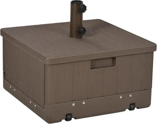 Vista 10 de Outsunny Base de sombrilla para exteriores 2 en 1, maceta con orificio de drenaje, capacidad de 175 libras, resistente, rellenable, con ruedas
