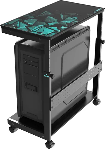 Vista 11 de EUREKA ERGONOMIC Carrito de computadora con soporte para PC, soporte de torre ajustable de 2 niveles para impresora ATX, carrito de metal con ruedas