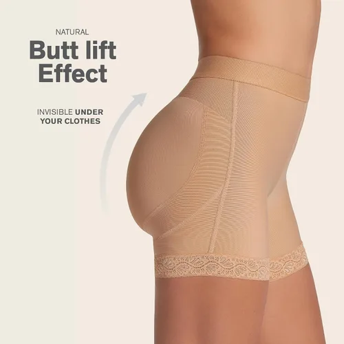 Vista 3 de Leonisa Pantalones cortos moldeadores de tiro medio para mujer, con control de abdomen