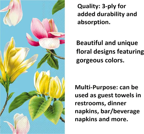 Vista 2 de Juego de toallas de mano florales: toallas de mano de papel desechables de calidad con hermosos temas de flores, 32 toallas de papel floral total