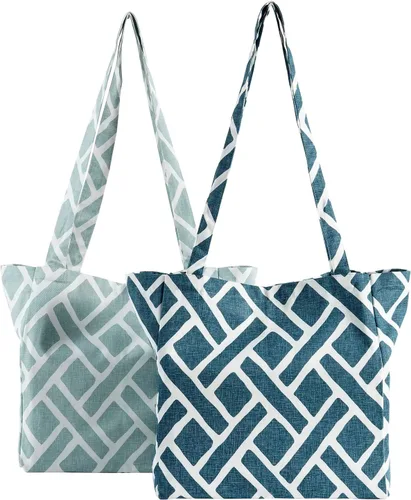 Vista 22 de HPD Half Price Drapes Bolsas de compras reutilizables para comestibles, paquete de 2 bolsas de algodón ligeras PRCT-GB81602-ST, Aiden Geometric
