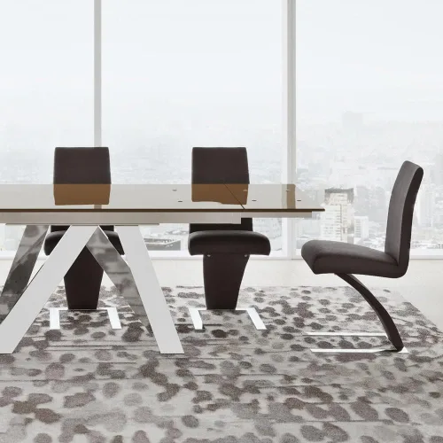 Vista 8 de ZURI Muebles Silla de comedor moderna Mesa en cuero sintético marrón y acero inoxidable