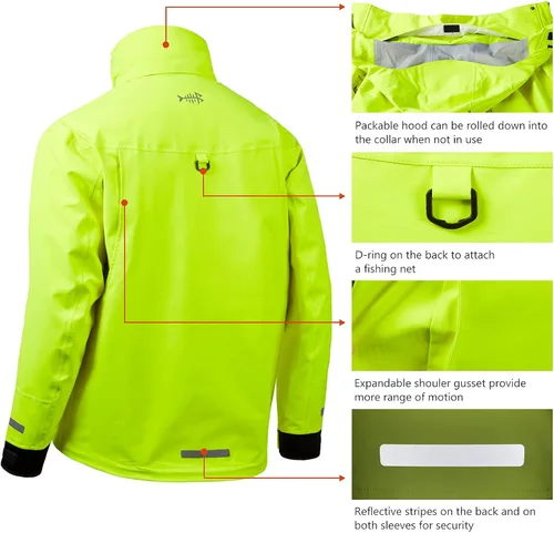 Vista 7 de BASSDASH Valor - Chaquetas de pesca impermeables para hombres y mujeres, chaqueta de lluvia transpirable y resistente al viento