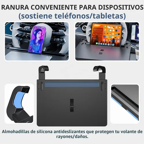 Vista 6 de Bandeja para volante, bandeja de comida para automóvil, escritorio de automóvil para laptop, mesa multiusos para comer y trabajar, bandeja ajustable