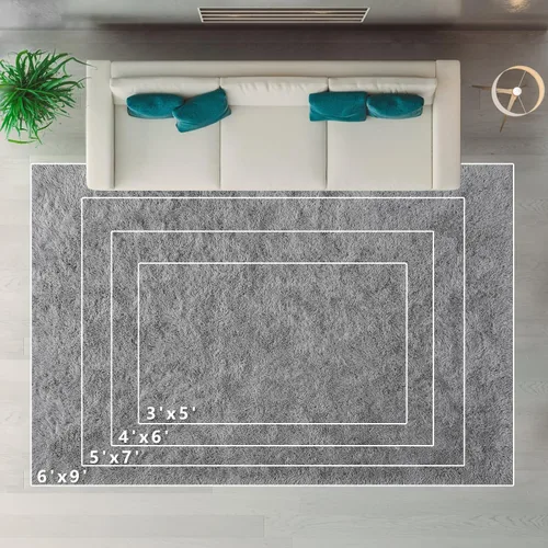Vista 7 de Alfombra gris grande de 6 x 9 pies para sala de estar, dormitorio, alfombra de área de pelo mullido, alfombra de felpa antideslizante